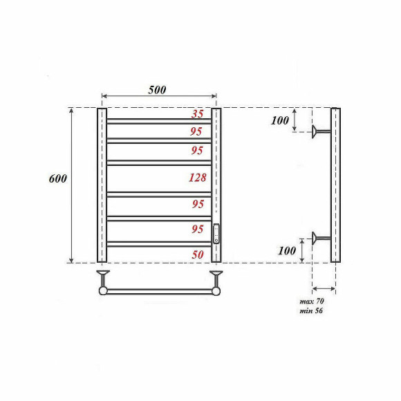 Электрический полотенцесушитель Point Аврора PN10856 П6 500x600 диммер справа Хром Электрический полотенцесушитель Point Аврора PN10856 П6 500x600 диммер справа Хром