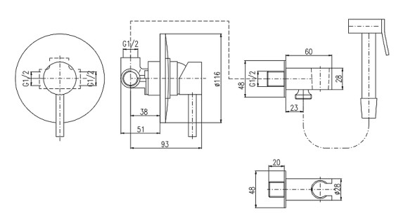 Гигиенический душ со смесителем Rav Slezak Seina SE942/1 Хром