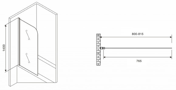 Шторка на ванну Abber Ewiges Wasser 80х140 AG52080B профиль Черный стекло прозрачное