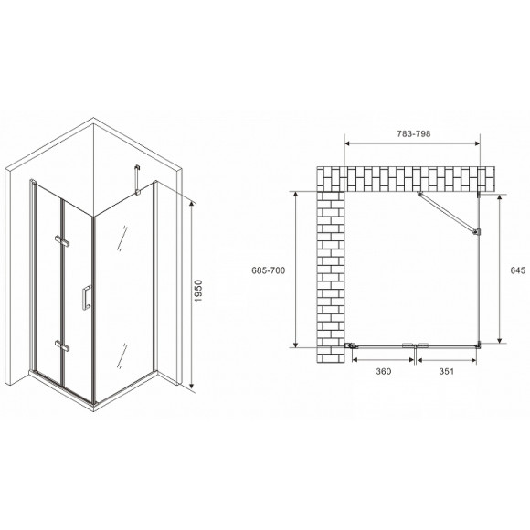 Душевой уголок Abber Zart 80x70 AG08080P-S71 профиль Хром стекло прозрачное Душевой уголок Abber Zart 80x70 AG08080P-S71 профиль Хром стекло прозрачное