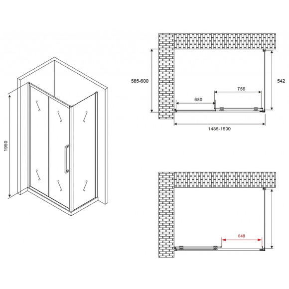 Душевой уголок Abber Schwarzer Diamant 150x60 AG30150H-S60 профиль Хром стекло прозрачное Душевой уголок Abber Schwarzer Diamant 150x60 AG30150H-S60 профиль Хром стекло прозрачное