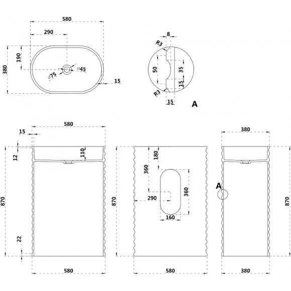 Раковина Abber Stein 58 AS2550-H Белая матовая