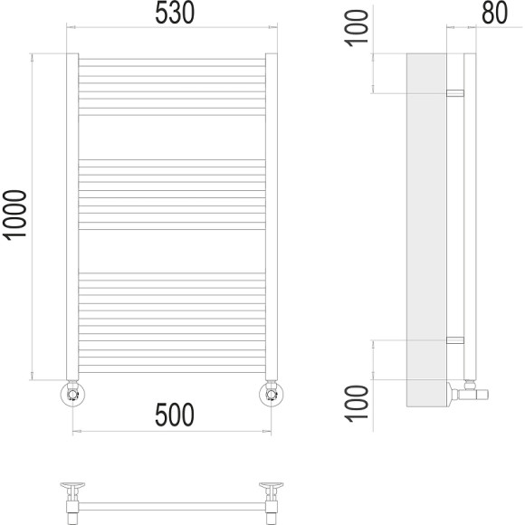Водяной полотенцесушитель Terminus Ватикан П16 500х1000 4670078530523 Хром, нижнее подключение, G 1/2" ВР, с комплектом вентилей