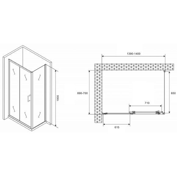 Душевой уголок Abber Schwarzer Diamant 140x70 AG301405-S705 профиль Хром стекло прозрачное Душевой уголок Abber Schwarzer Diamant 140x70 AG301405-S705 профиль Хром стекло прозрачное