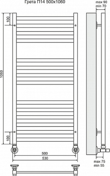 Водяной полотенцесушитель Terminus Грета П14 500x1060 4620768884689 Хром Водяной полотенцесушитель Terminus Грета П14 500x1060 4620768884689 Хром