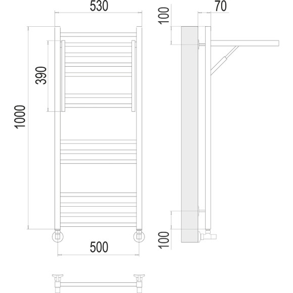 Водяной полотенцесушитель Terminus Валенсия П14 500х1000 4670078529480 с полкой Хром, нижнее подключение, G 1/2" ВР, с угловым соединением Водяной полотенцесушитель Terminus Валенсия П14 500х1000 4670078529480 с полкой Хром, нижнее подключение, G 1/2" ВР, с угловым соединением