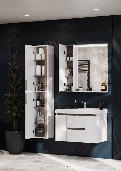 Зеркало со шкафом Aquaton Рене 80 L 1A222502NRC80 с подсветкой Белый Грецкий орех