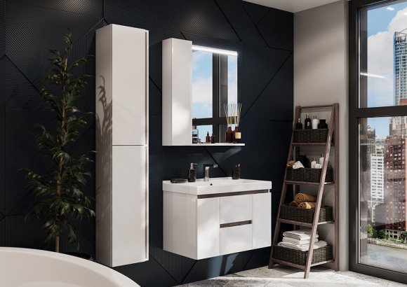 Зеркало со шкафом Aquaton Рене 80 L 1A222502NRC80 с подсветкой Белый Грецкий орех