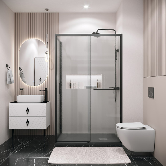 Душевой уголок Grossman Style 110х90 120.K33.05.1190.21.02 профиль Черный матовый стекло шиншилла Душевой уголок Grossman Style 110х90 120.K33.05.1190.21.02 профиль Черный матовый стекло шиншилла