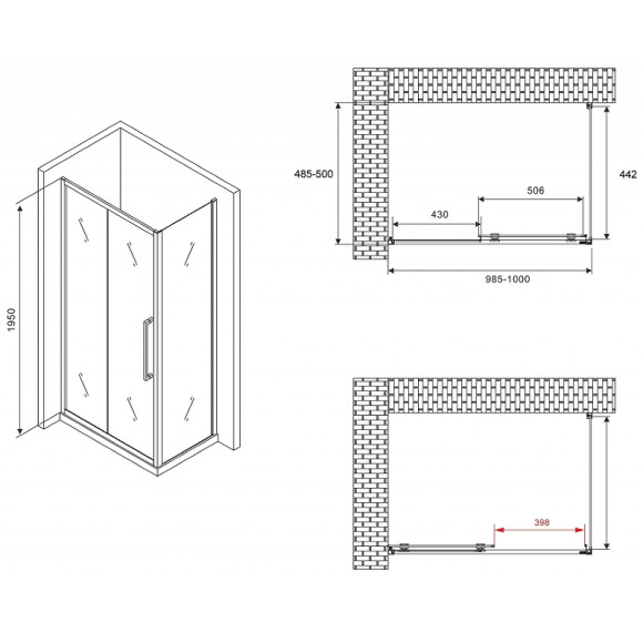Душевой уголок Abber Schwarzer Diamant 100x50 AG30100BH-S50B профиль Черный стекло прозрачное Душевой уголок Abber Schwarzer Diamant 100x50 AG30100BH-S50B профиль Черный стекло прозрачное