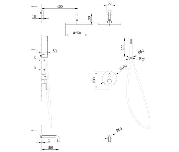 Душевая система Abber Wasser Kreis AF8117B Черная матовая