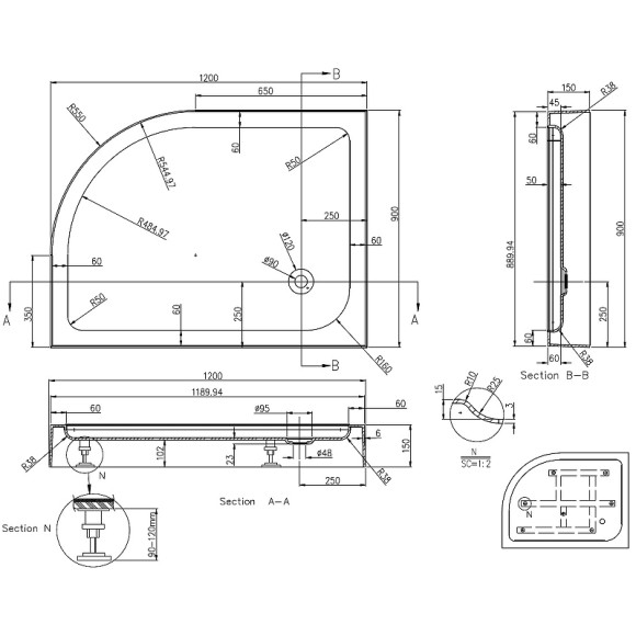 Акриловый поддон для душа Azario 120х90 P2912 R Белый