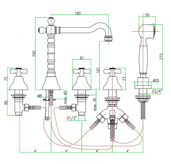 Смеситель на борт ванны Webert Armony AM730402010 Золото