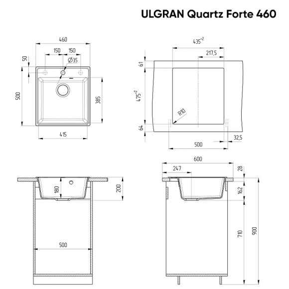 Кухонная мойка Ulgran Quartz Forte 460-09 Асфальт