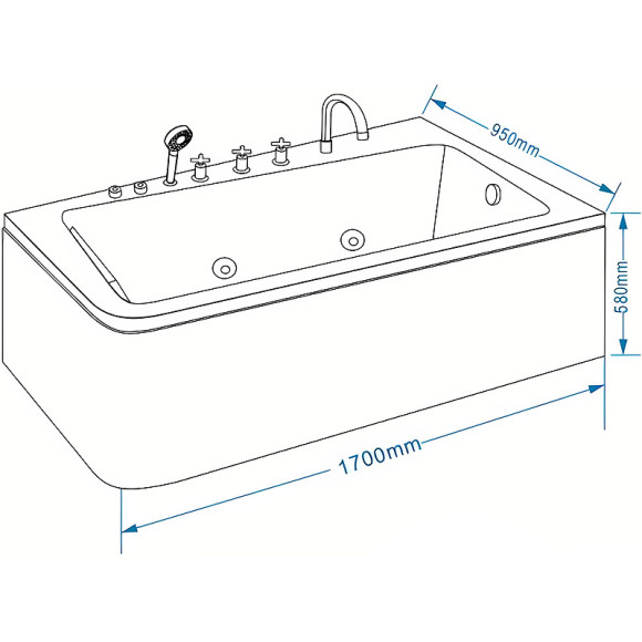 Акриловая ванна Grossman 170х95 GR-17095-1R с гидромассажем