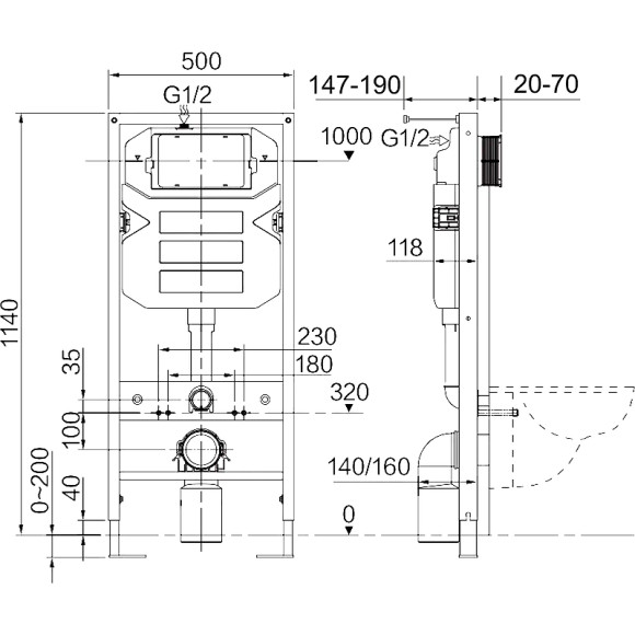 Инсталляция Ceramicanova Envision CN1002W для унитаза с Белой клавишей смыва Инсталляция Ceramicanova Envision CN1002W для унитаза с Белой клавишей смыва