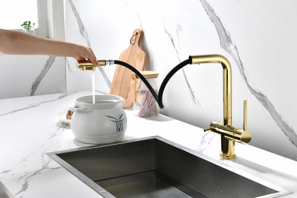 Смеситель для кухни Paulmark Serpentine Se213222-G Золото Смеситель для кухни Paulmark Serpentine Se213222-G Золото