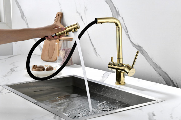 Смеситель для кухни Paulmark Serpentine Se213222-G Золото Смеситель для кухни Paulmark Serpentine Se213222-G Золото