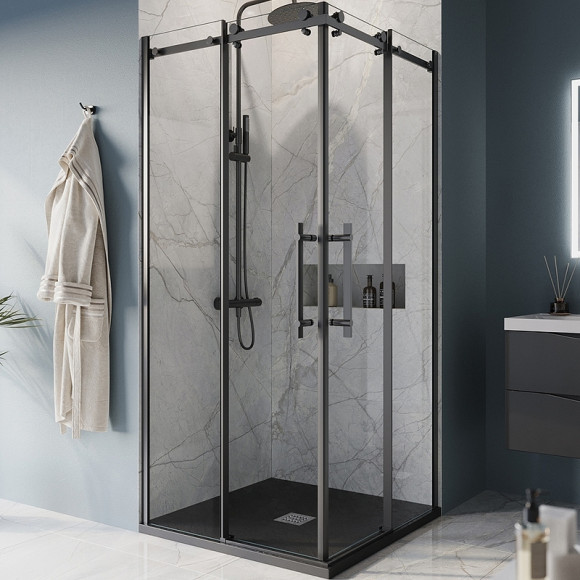 Душевой уголок BelBagno Marino 100x100 MARINO-A-2-100-C-NERO профиль Черный матовый стекло прозрачное