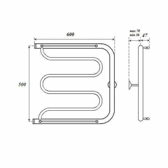 Водяной полотенцесушитель Point Фокстрот PN25556P 500x600 с полкой Хром