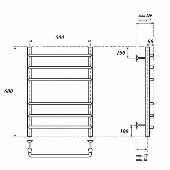 Электрический полотенцесушитель Point Нептун PN09156E П6 500x600 левый/правый Хром