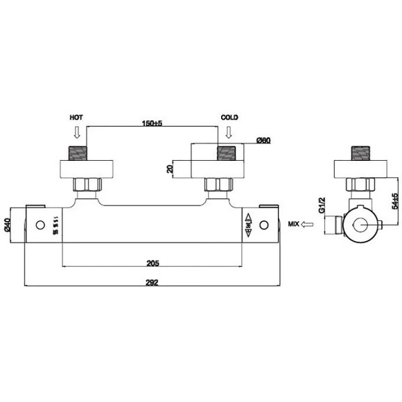 Смеситель для душа ESKO Mikros T3080 с термостатом Хром Смеситель для душа ESKO Mikros T3080 с термостатом Хром