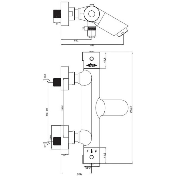 Смеситель для ванны ESKO Mikros T3054 с термостатом Хром Смеситель для ванны ESKO Mikros T3054 с термостатом Хром