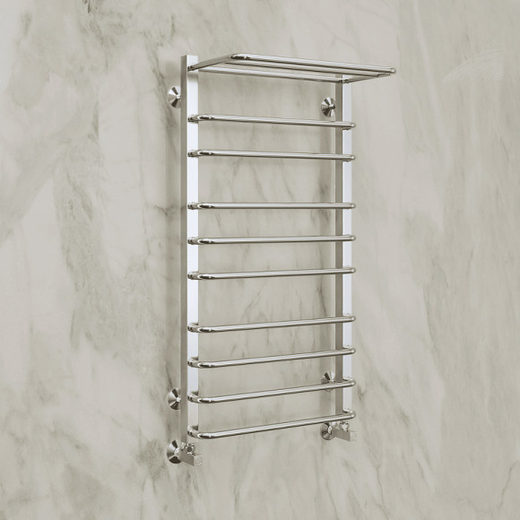 Водяной полотенцесушитель Terminus Арктур П8 500х800 4670078529466 с полкой Хром, нижнее подключение, G 1/2" ВР, с угловым соединением Водяной полотенцесушитель Terminus Арктур П8 500х800 4670078529466 с полкой Хром, нижнее подключение, G 1/2" ВР, с угловым соединением