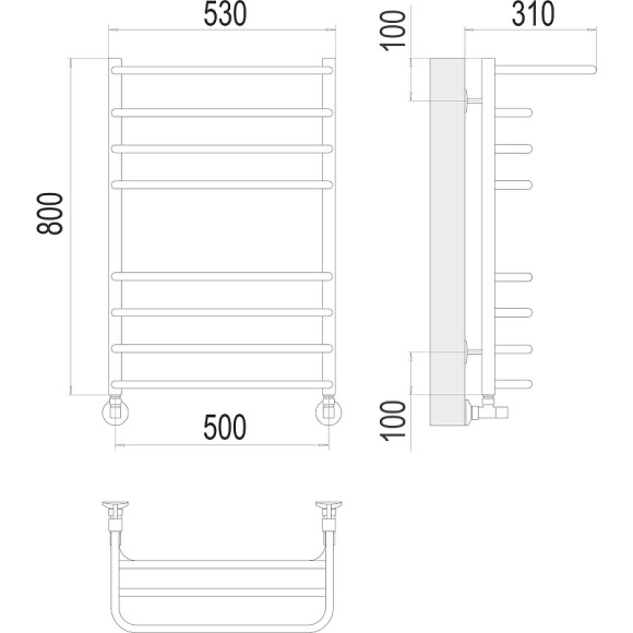 Водяной полотенцесушитель Terminus Арктур П8 500х800 4670078529466 с полкой Хром, нижнее подключение, G 1/2" ВР, с угловым соединением Водяной полотенцесушитель Terminus Арктур П8 500х800 4670078529466 с полкой Хром, нижнее подключение, G 1/2" ВР, с угловым соединением