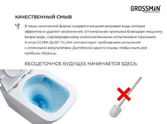 Унитаз Grossman GR-4483SQ подвесной Белый глянцевый с сиденьем Микролифт Унитаз Grossman GR-4483SQ подвесной Белый глянцевый с сиденьем Микролифт