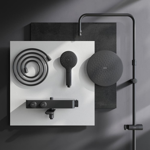 Душевая система AM.PM Inspire V2.0 F0750A522 с термостатом Черная матовая Душевая система AM.PM Inspire V2.0 F0750A522 с термостатом Черная матовая