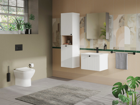 Шкаф пенал Vitra Root Groove 40 L 69093 подвесной с бельевое корзиной Белый матовый