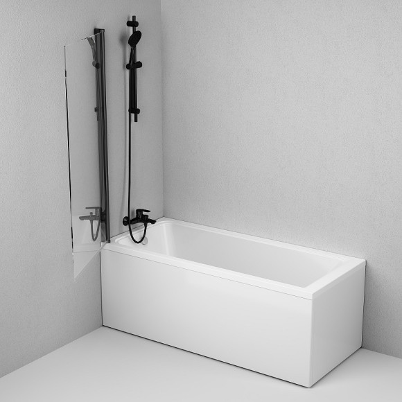 Шторка на ванну AM.PM Gem 80 W90BS-D080-140BT профиль Черный матовый стекло прозрачное