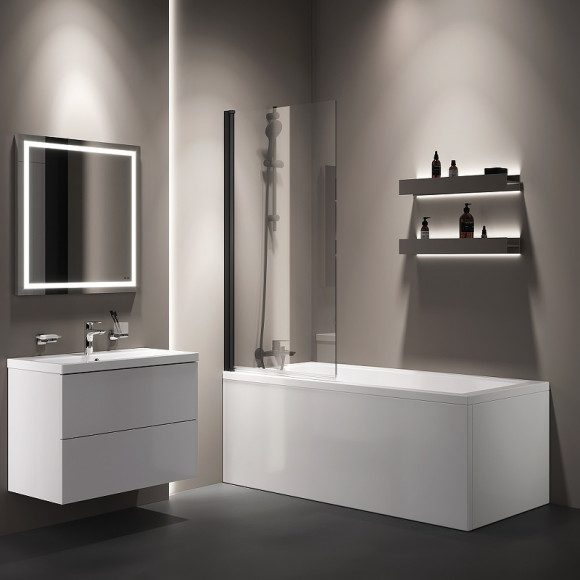 Шторка на ванну AM.PM Gem 80 W90BS-D080-140BT профиль Черный матовый стекло прозрачное