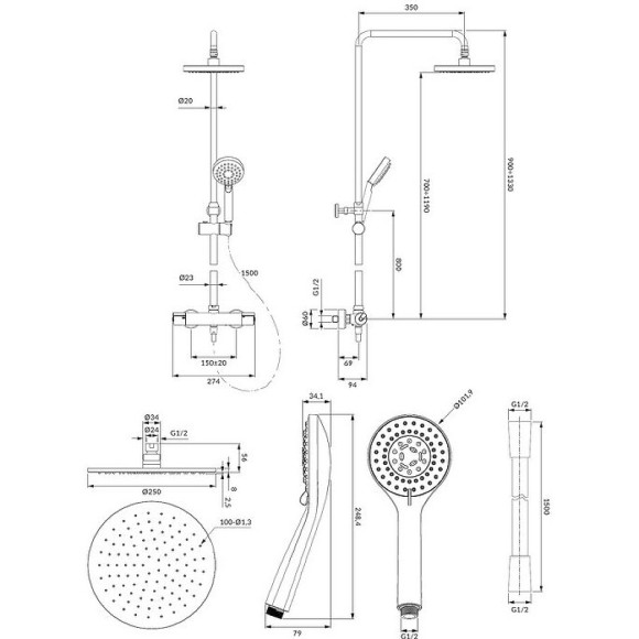 Душевая система Omnires Y1244LUXLGL с термостатом Золото Душевая система Omnires Y1244LUXLGL с термостатом Золото