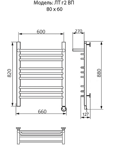 Электрический полотенцесушитель Ника Trapezium ЛТ (Г2) ВП 80/60 с полкой Хром