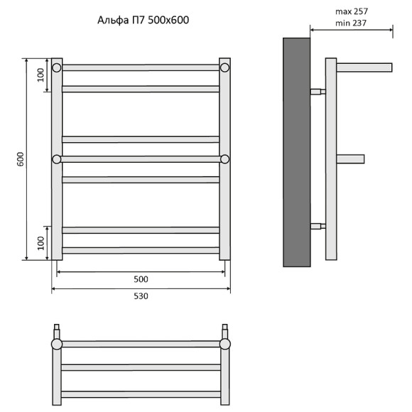 Водяной полотенцесушитель Aquatek Альфа П7 500x600 AQ RRP0760BL с полкой Черный муар Водяной полотенцесушитель Aquatek Альфа П7 500x600 AQ RRP0760BL с полкой Черный муар