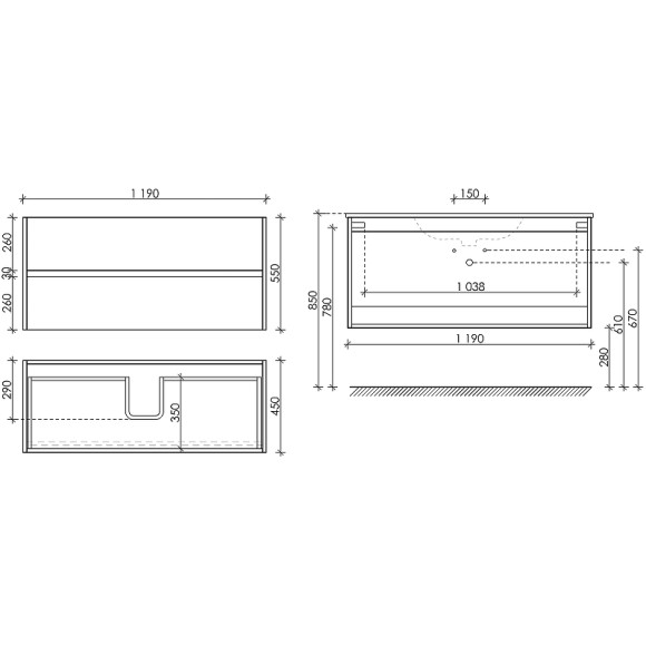 Тумба под раковину Sancos Urban 120 UR120-1ECH подвесная Дуб чарльстон