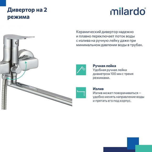 Смеситель для ванны Milardo Demi DEMSB00M10 универсальный Хром