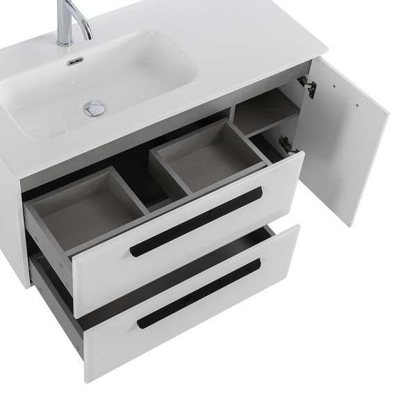 Тумба под раковину Cezares Eco-Cer-N 100 L ECO-CER-N-1000-2C-1A-SO-BL-L подвесная Bianco Lucido без ручек