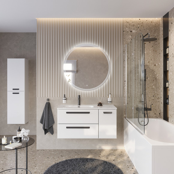 Тумба под раковину Cezares Eco-Cer-N 100 L ECO-CER-N-1000-2C-1A-SO-BL-L подвесная Bianco Lucido без ручек