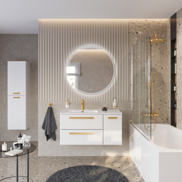 Тумба под раковину Cezares Eco-Cer-N 100 L ECO-CER-N-1000-2C-1A-SO-BL-L подвесная Bianco Lucido без ручек