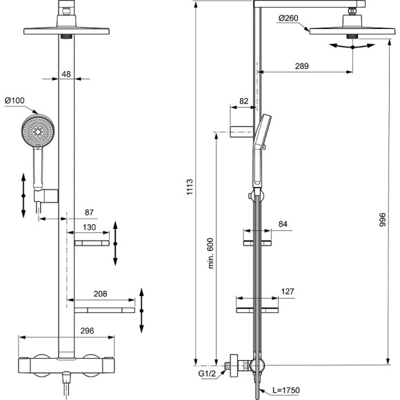 Душевая система Ideal Standard Alu+ BD583SI с термостатом Серебряная