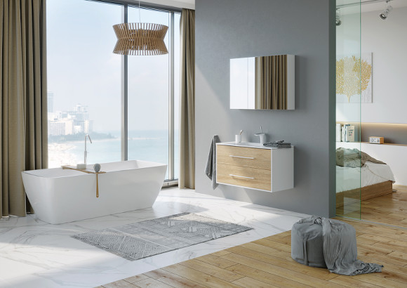 Тумба под раковину Aqwella 5 Stars Маями 100 MAI0110 подвесная Белая Дуб сонома