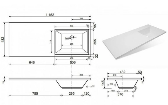 Раковина Эстет Даллас 115 R ФР-00001937 с местом под стиральную машину Белая