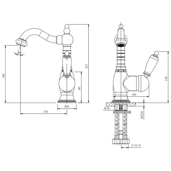 Смеситель для раковины Caprigo Adria-Uno Metal Edition 02M-524-vot Бронза