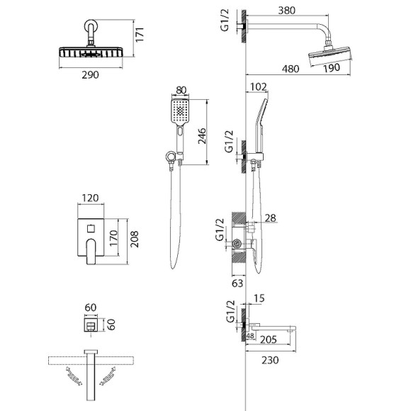 Душевая система Grossman Classic 501.K35.04.420 Графит брашированный Душевая система Grossman Classic 501.K35.04.420 Графит брашированный