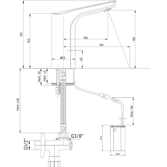 Смеситель для раковины E.C.A. Luna 108108051EX Хром