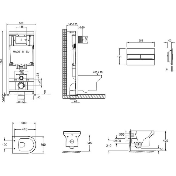 Комплект унитаза с инсталляцией Jacob Delafon Elite E21742RU-00 с сиденьем Микролифт и клавишей смыва Хром Комплект унитаза с инсталляцией Jacob Delafon Elite E21742RU-00 с сиденьем Микролифт и клавишей смыва Хром