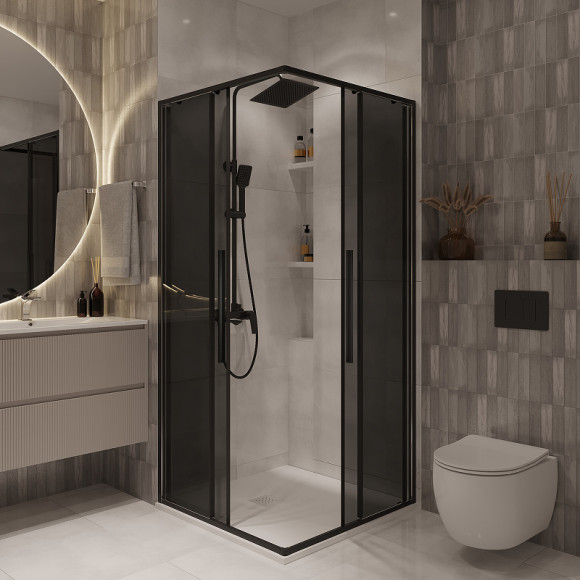 Душевой уголок Niagara Nova 80х80 NG-2822-34BLACK профиль Черный матовый стекло тонированное Душевой уголок Niagara Nova 80х80 NG-2822-34BLACK профиль Черный матовый стекло тонированное